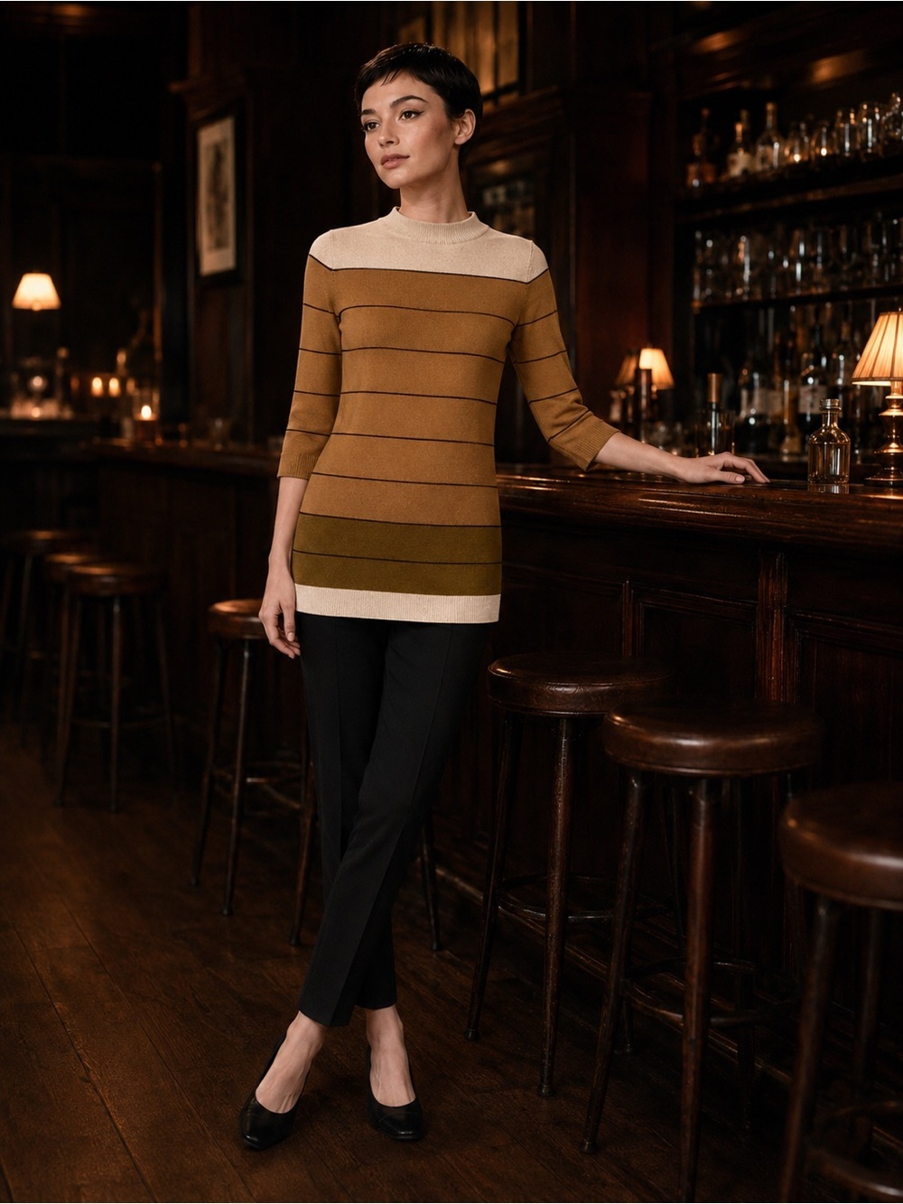 Vintage American Rag National Stripe Mod Knit Neutral Color Block Top, Sz M